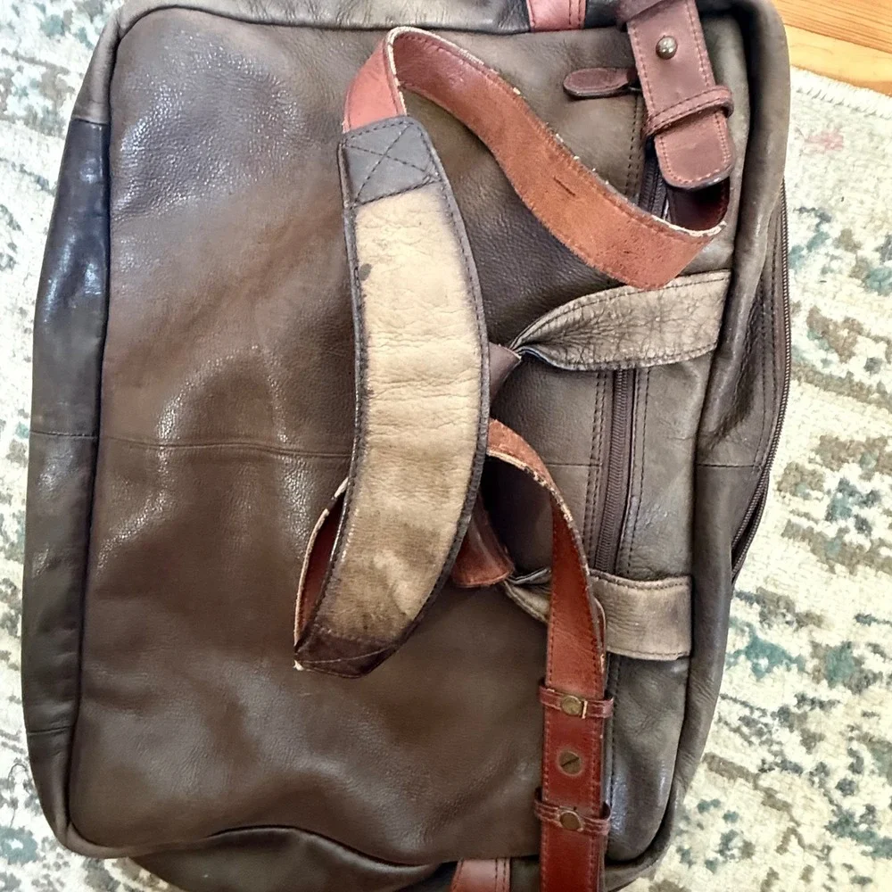 Vintage L.L. Bean Traveler Satchel Leather Briefcase Messenger Bag Large Brown